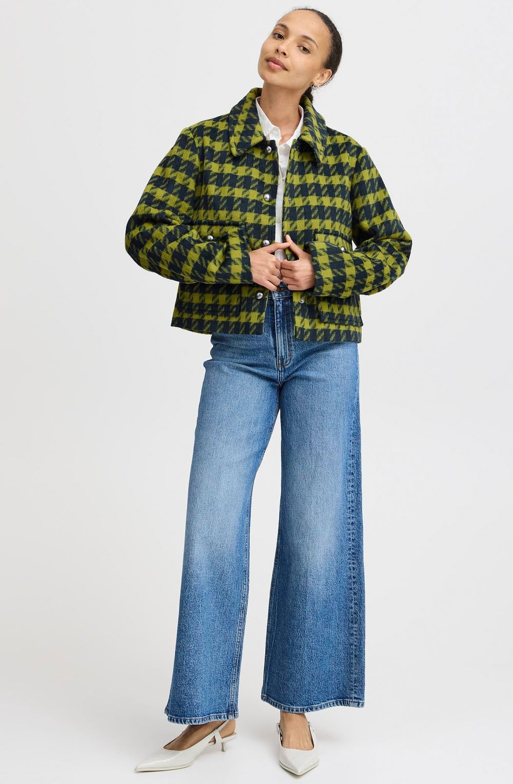 Navy and Green Houndstooth Box Jacket