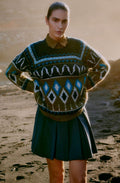 Navy Blazer and Khaki Mixed Pattern Jumper