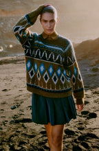 Navy Blazer and Khaki Mixed Pattern Jumper
