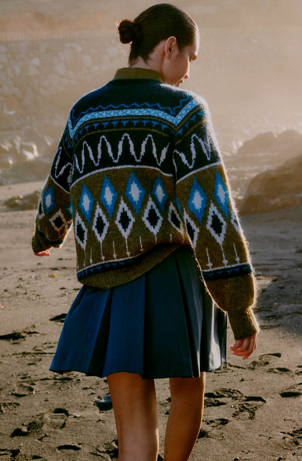 Navy Blazer and Khaki Mixed Pattern Jumper