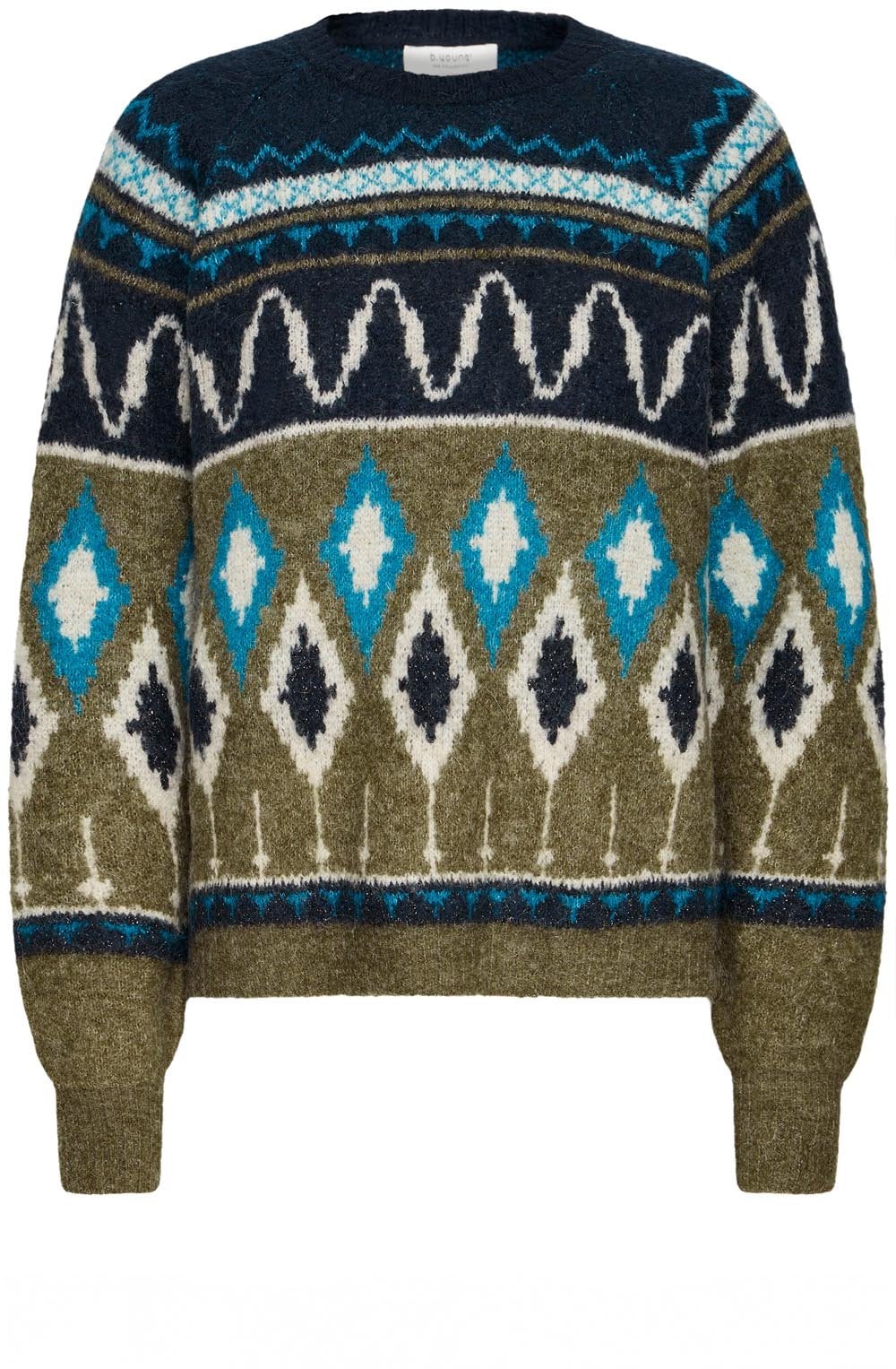 Navy Blazer and Khaki Mixed Pattern Jumper