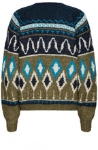 Navy Blazer and Khaki Mixed Pattern Jumper