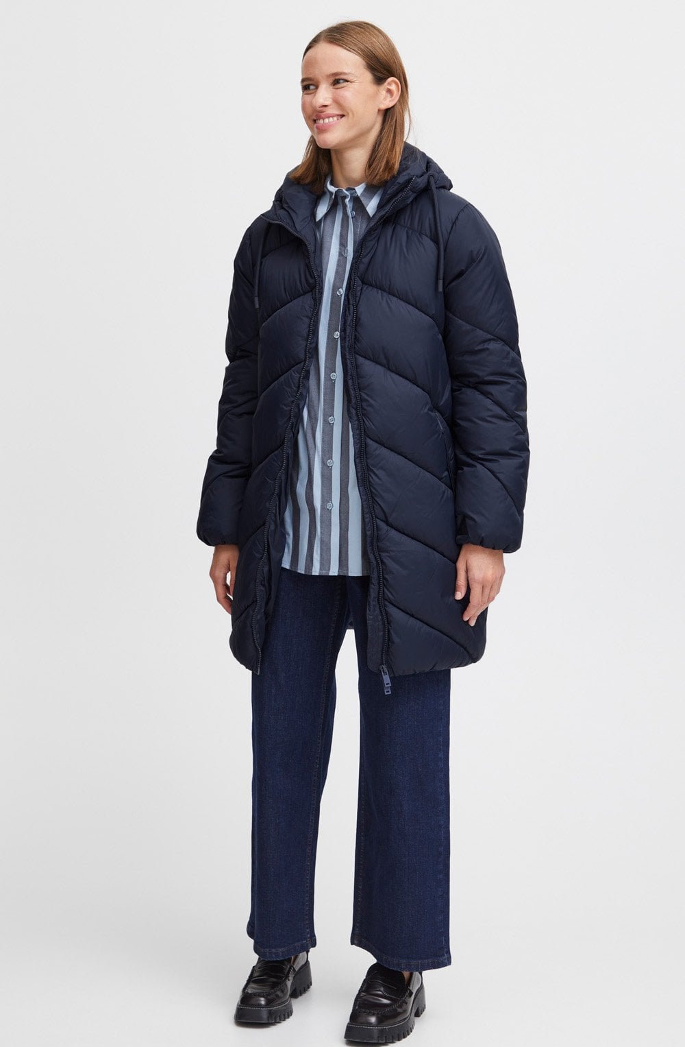 Navy Blazer Bomina Diagonal Quilted Coat