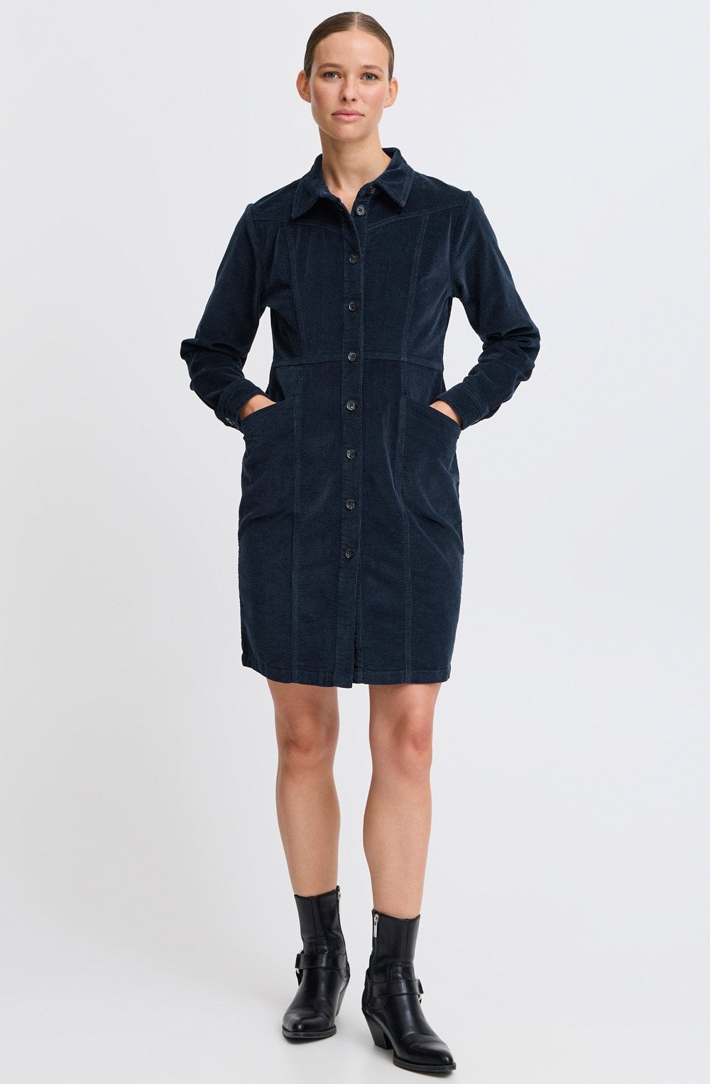 Navy Blazer Corduroy Shirt Dress
