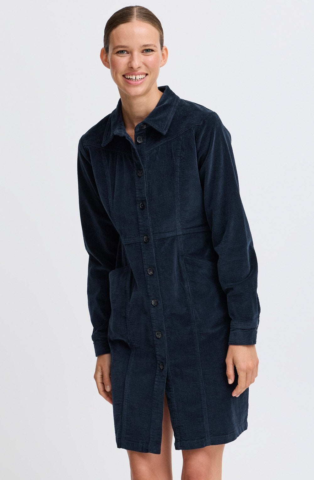 Navy Blazer Corduroy Shirt Dress