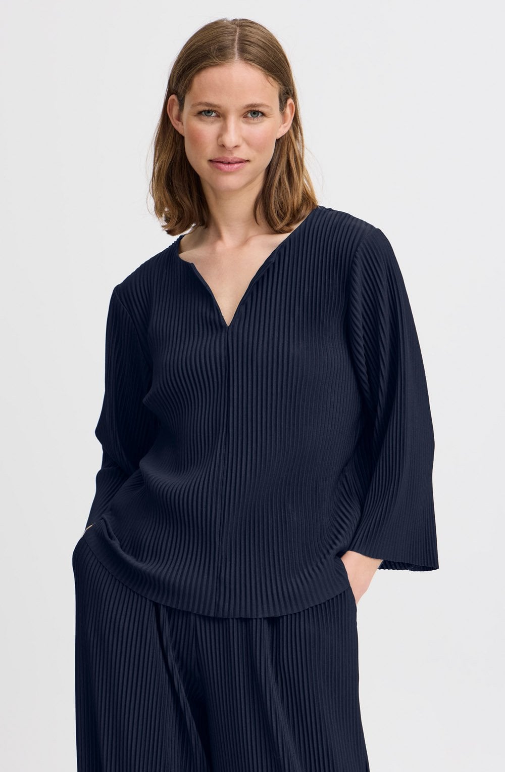 Navy Blazer Pleated Trissa Top