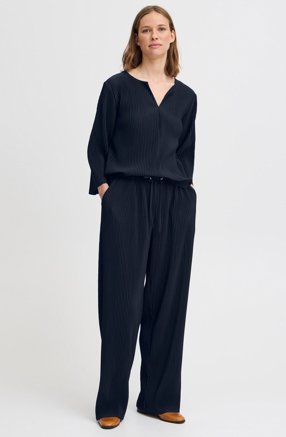 Navy Blazer Pleated Wide Leg Trissa Trousers