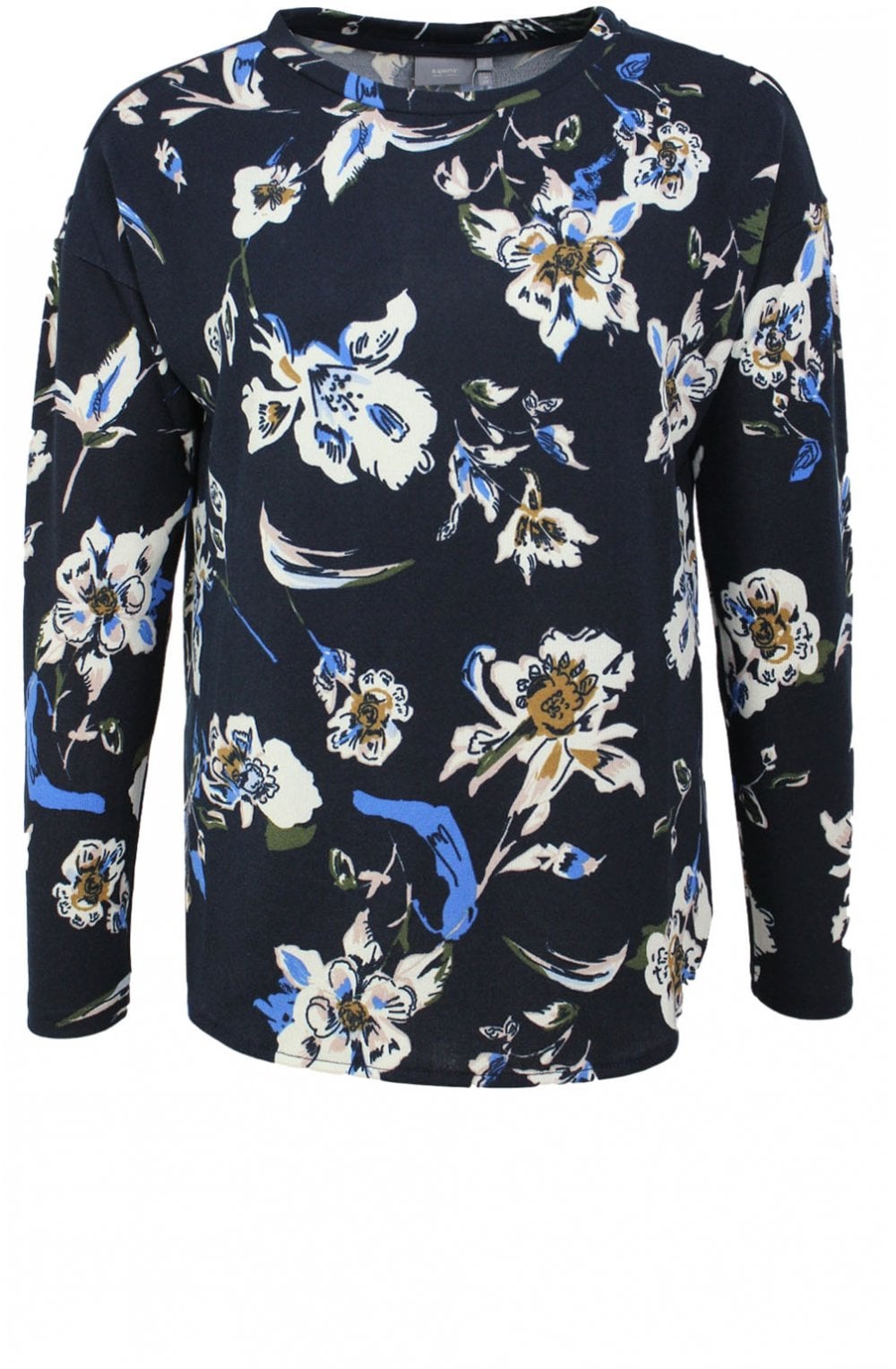 Navy Fine Knit Floral Jumper