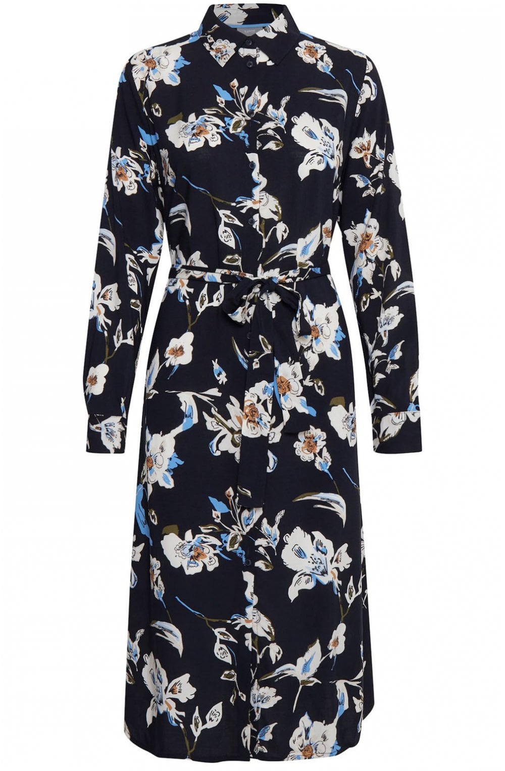Navy Floral Print Shirt Dress
