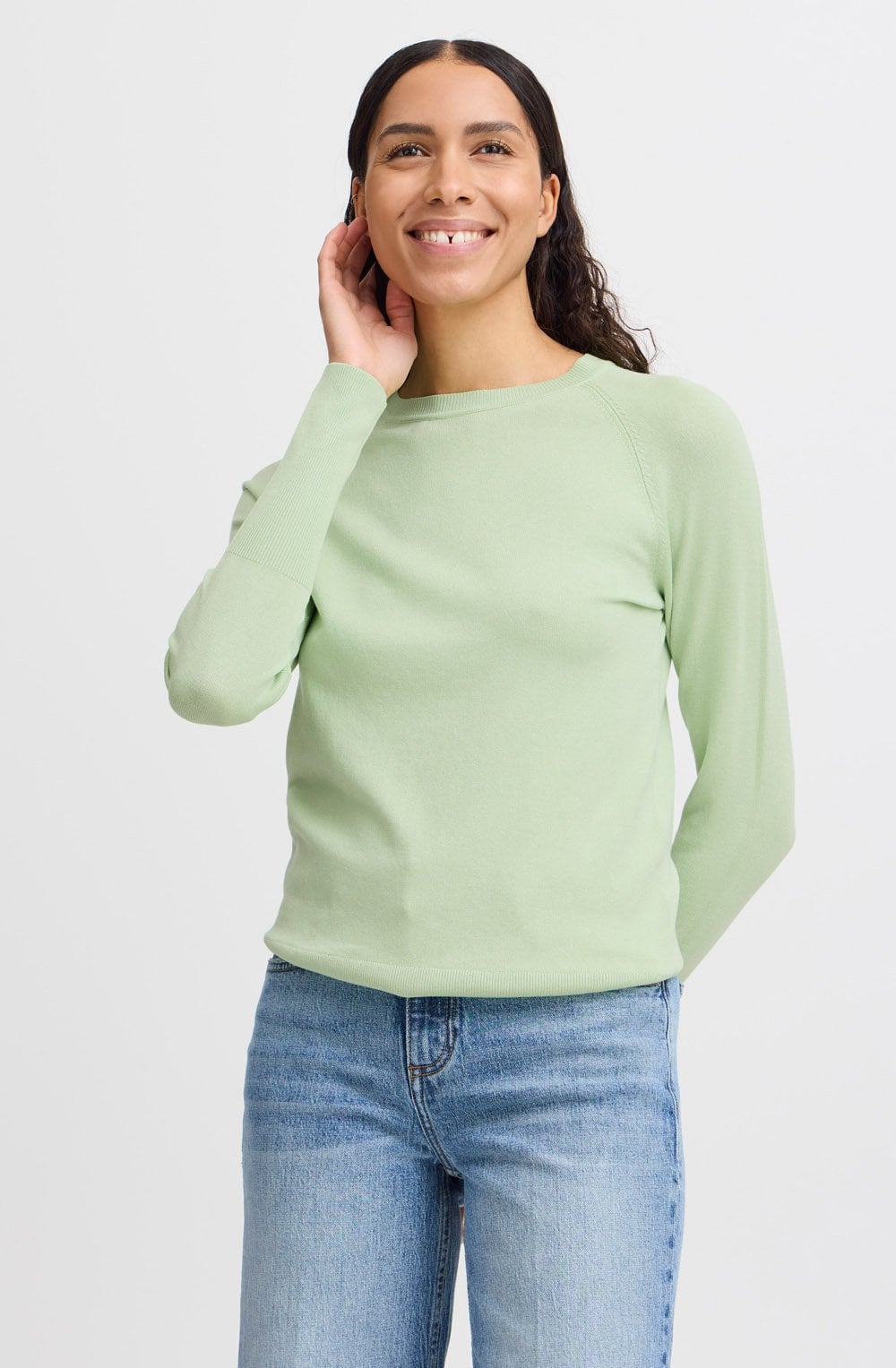 Nile Green Fine Knit Long Cuff Sweater