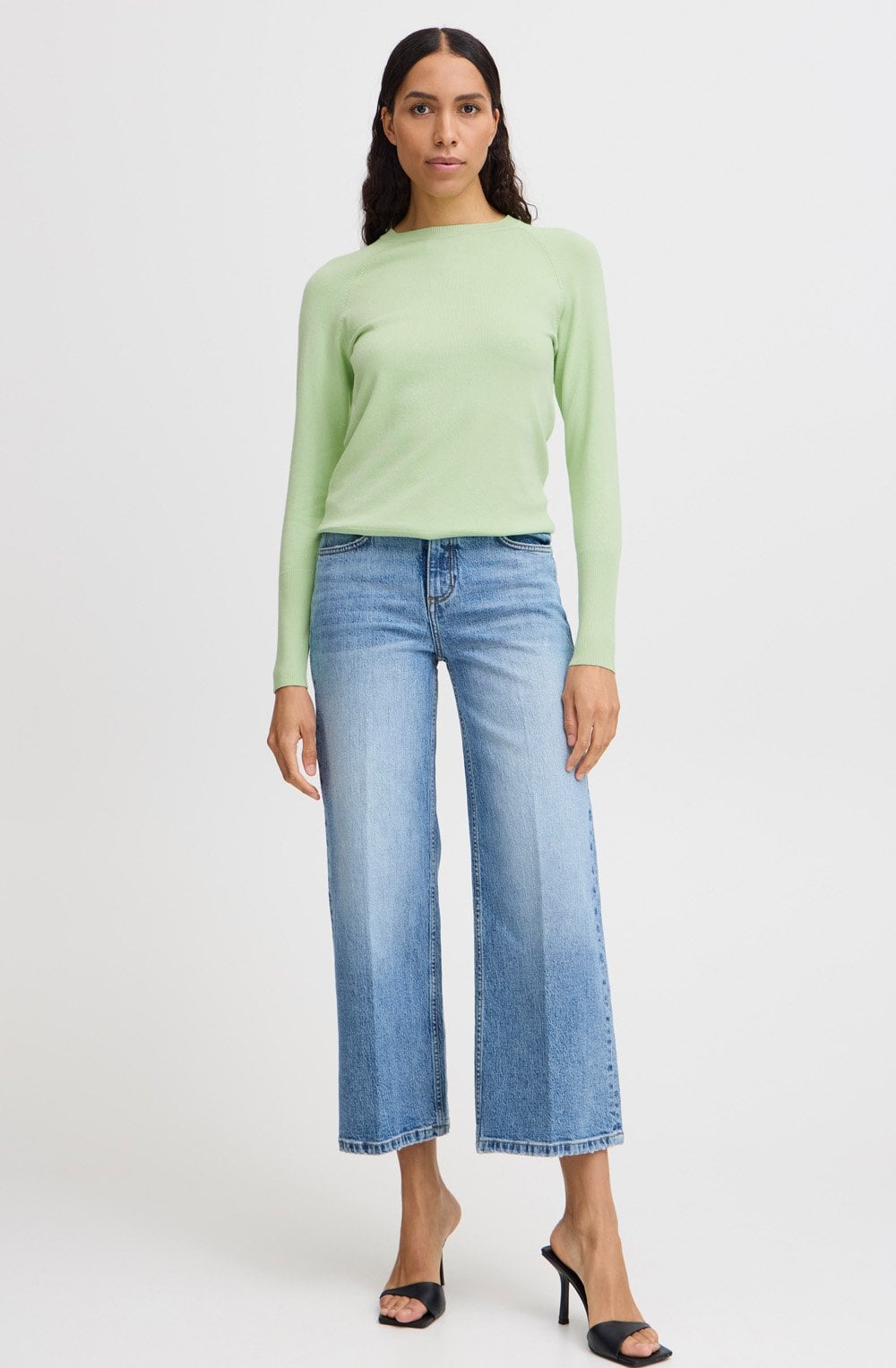 Nile Green Fine Knit Long Cuff Sweater