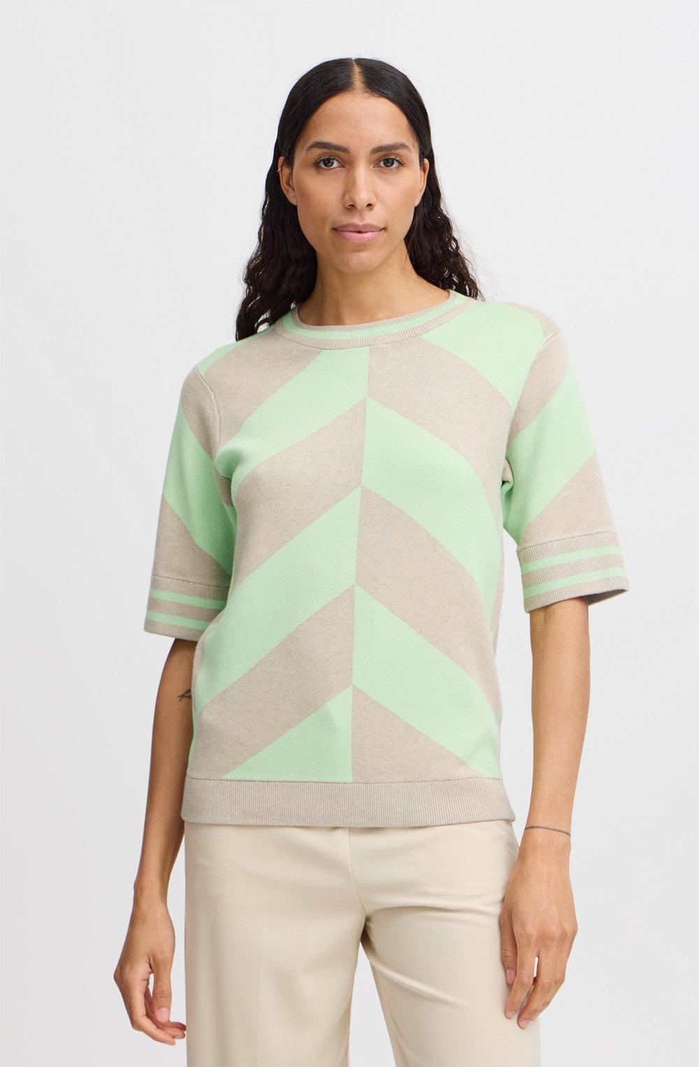 Nile Green Mix Knitted T Shirt