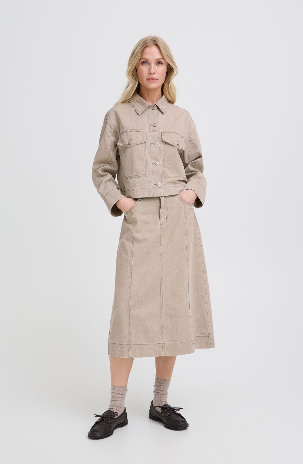 Nomad Beige Denim Shortened Boxy Jacket