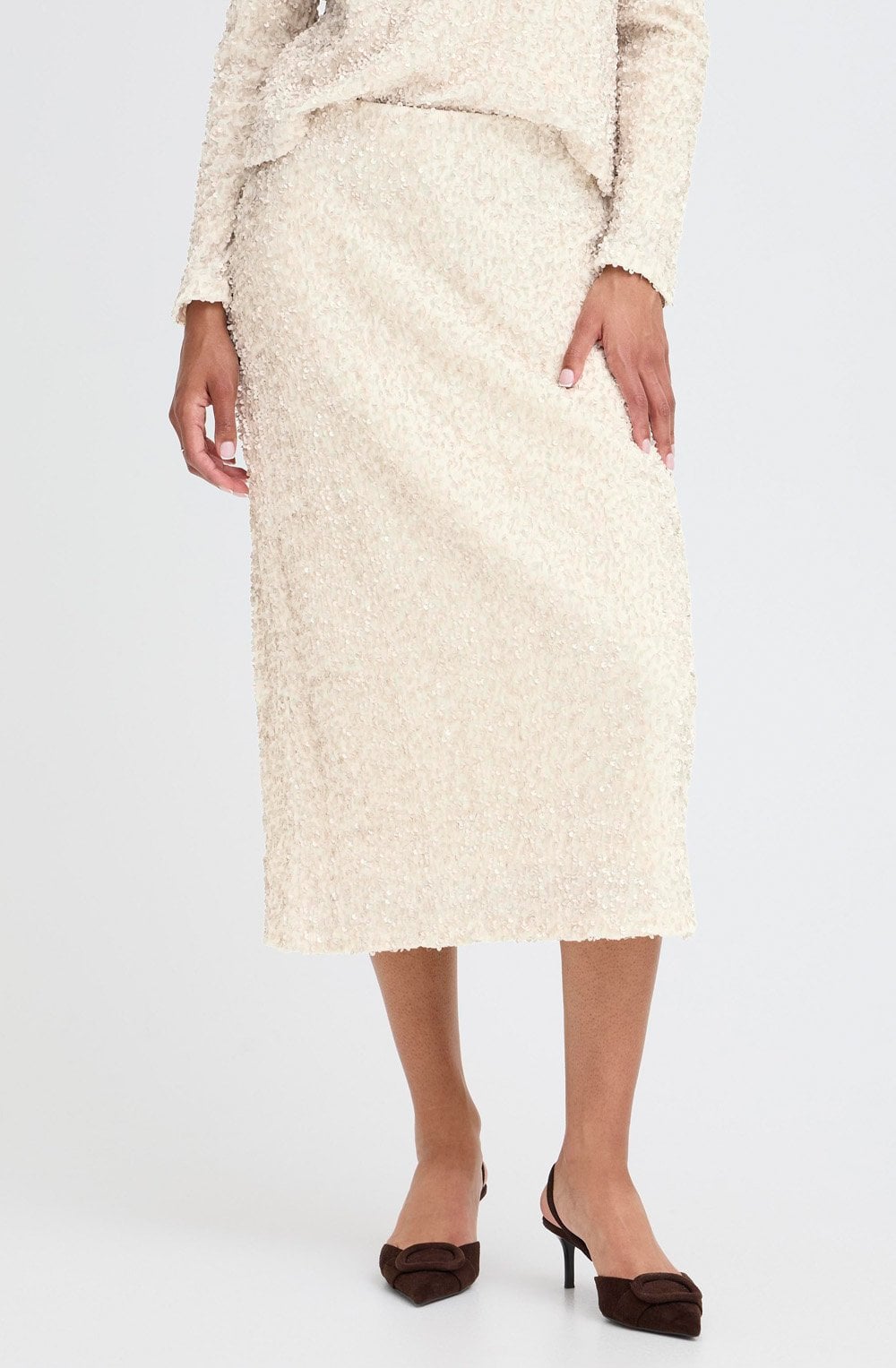 Oatmeal Sequin Midi Skirt