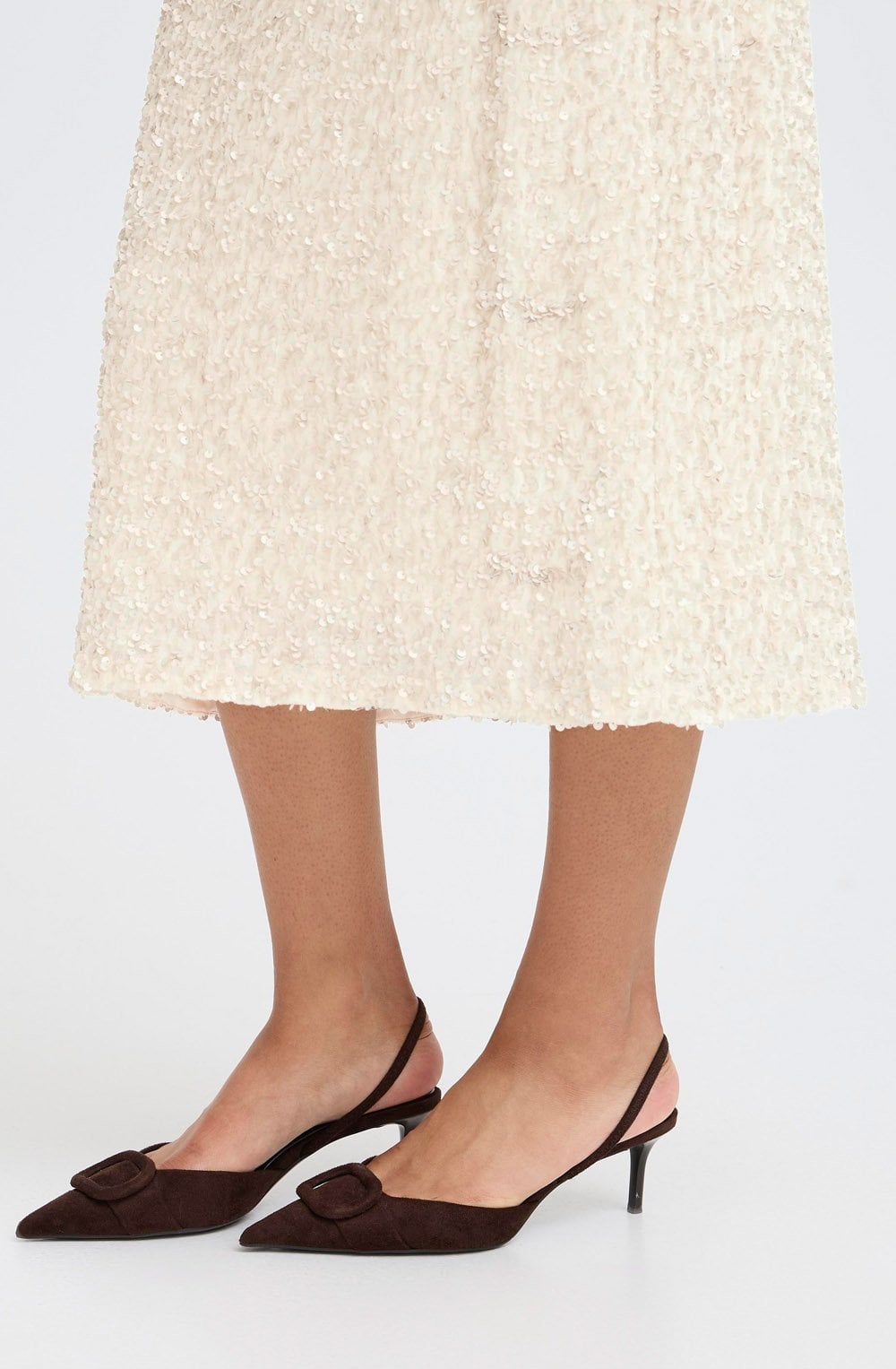 Oatmeal Sequin Midi Skirt