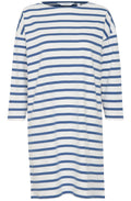 Off White and Blue Striped Pullover Dress