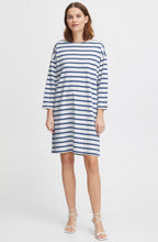 Off White and Blue Striped Pullover Dress