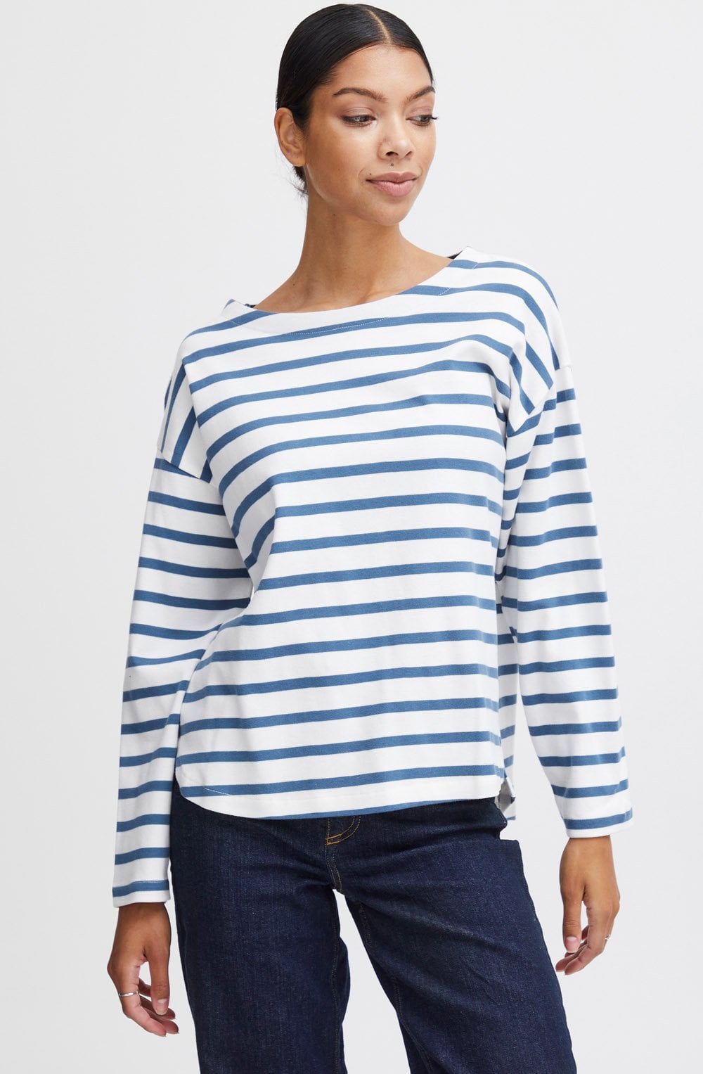 Off White and Blue Striped Pullover