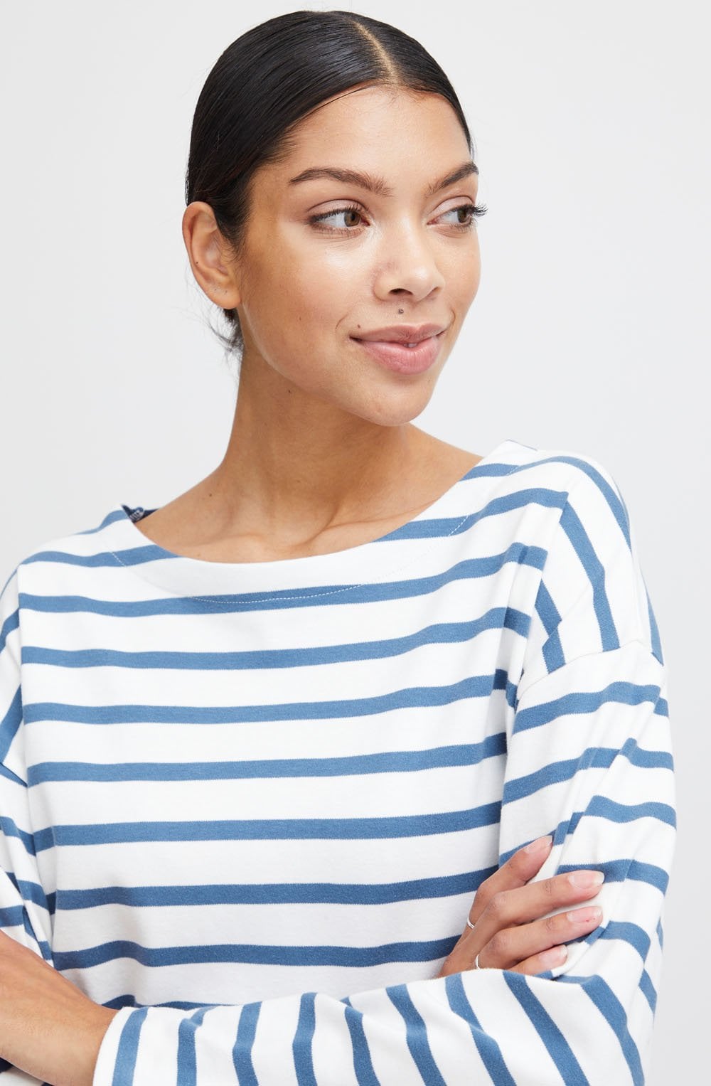 Off White and Blue Striped Pullover