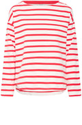 Off White and Poinsettia Striped Pullover