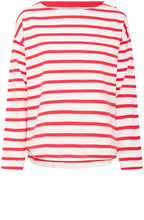 Off White and Poinsettia Striped Pullover