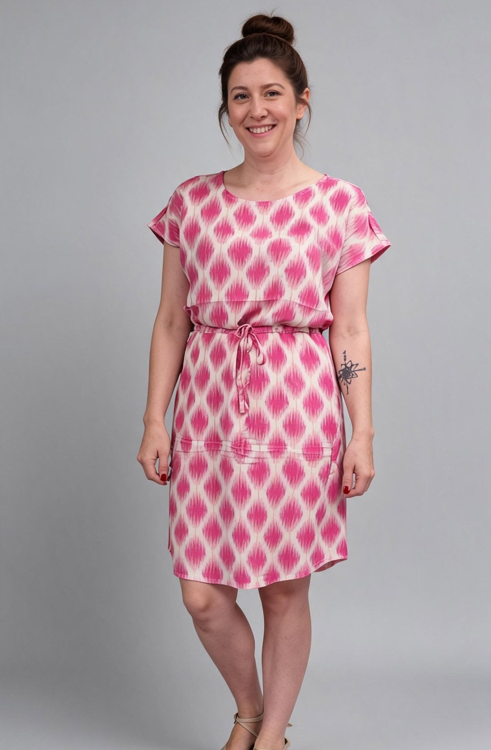 Ogee Ikat Raspberry Rose Print Dress