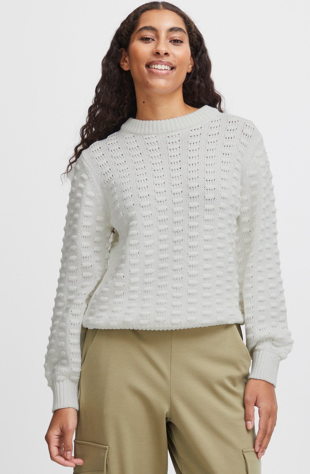 Oma Off White Textured Knit Pullover
