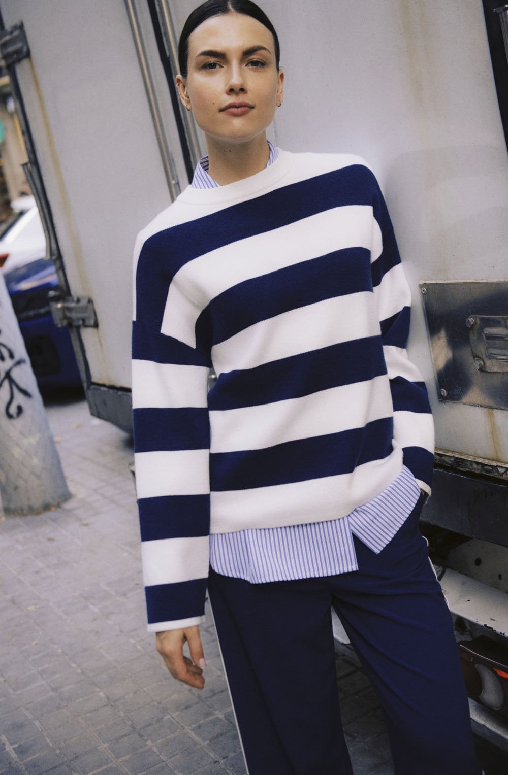 Otari Medieval Blue Striped Oversized Jumper