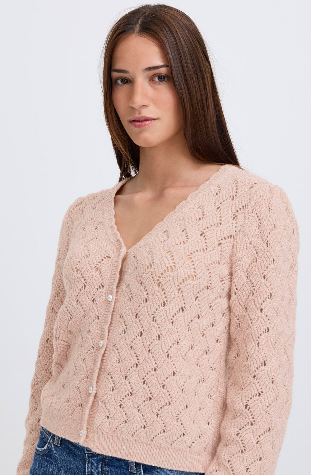 Pale Mauve Patterned Knit Cardigan