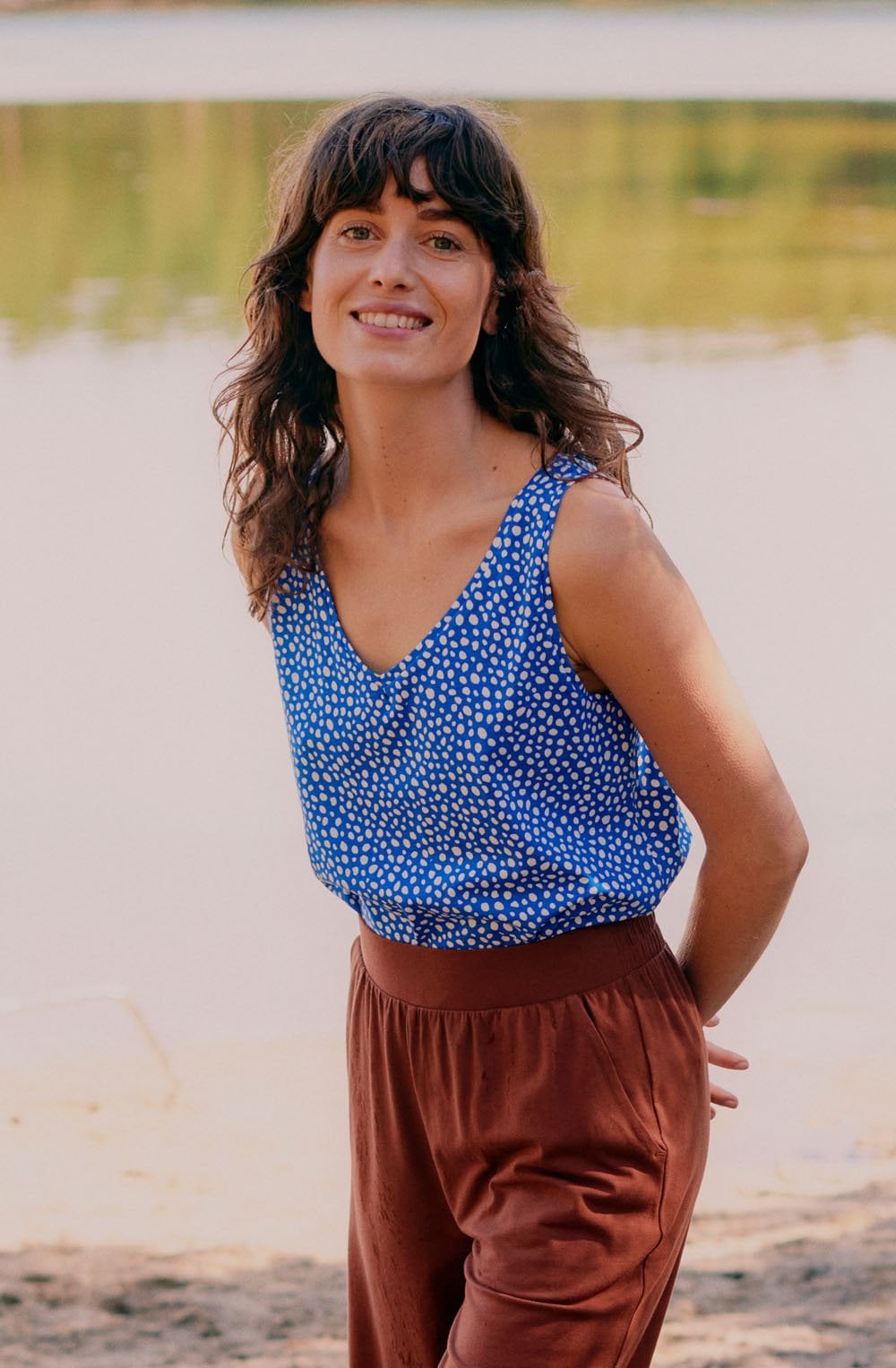 Pandinna Blue and White Polka Dot Sleeveless Top