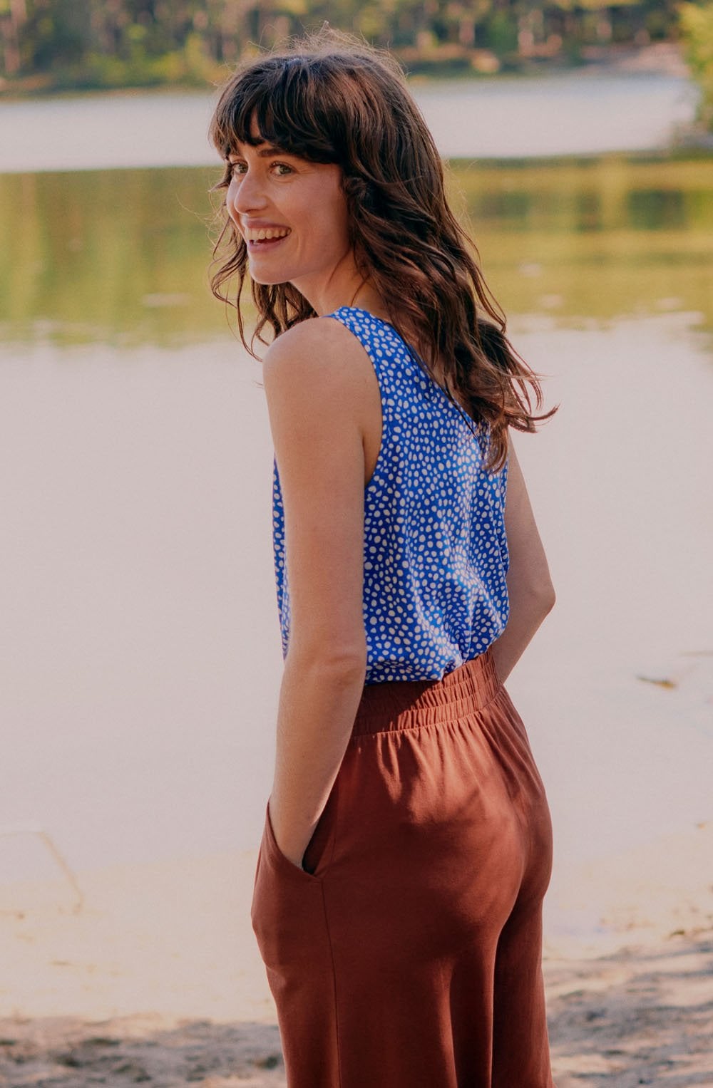 Pandinna Blue and White Polka Dot Sleeveless Top