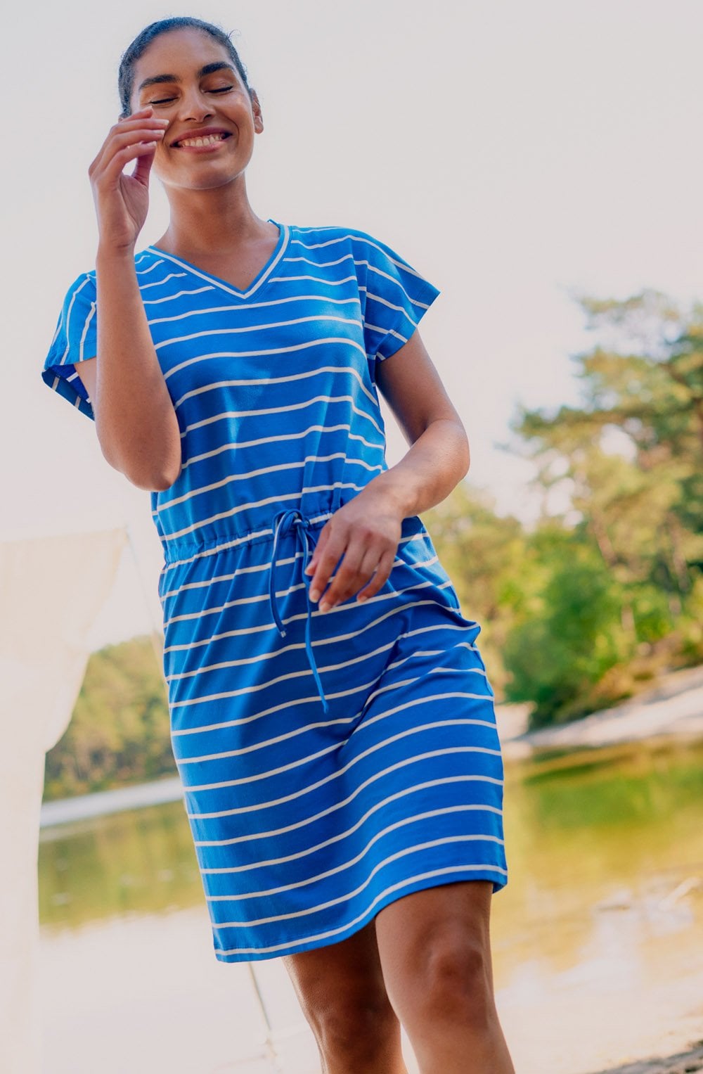 Pandinna Nebulas Blue Striped Jersey Dress