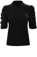 Perlina Black Velvet High Neck Ruffle Sleeve Top