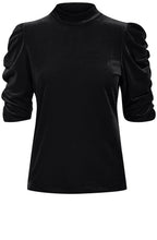 Perlina Black Velvet High Neck Ruffle Sleeve Top
