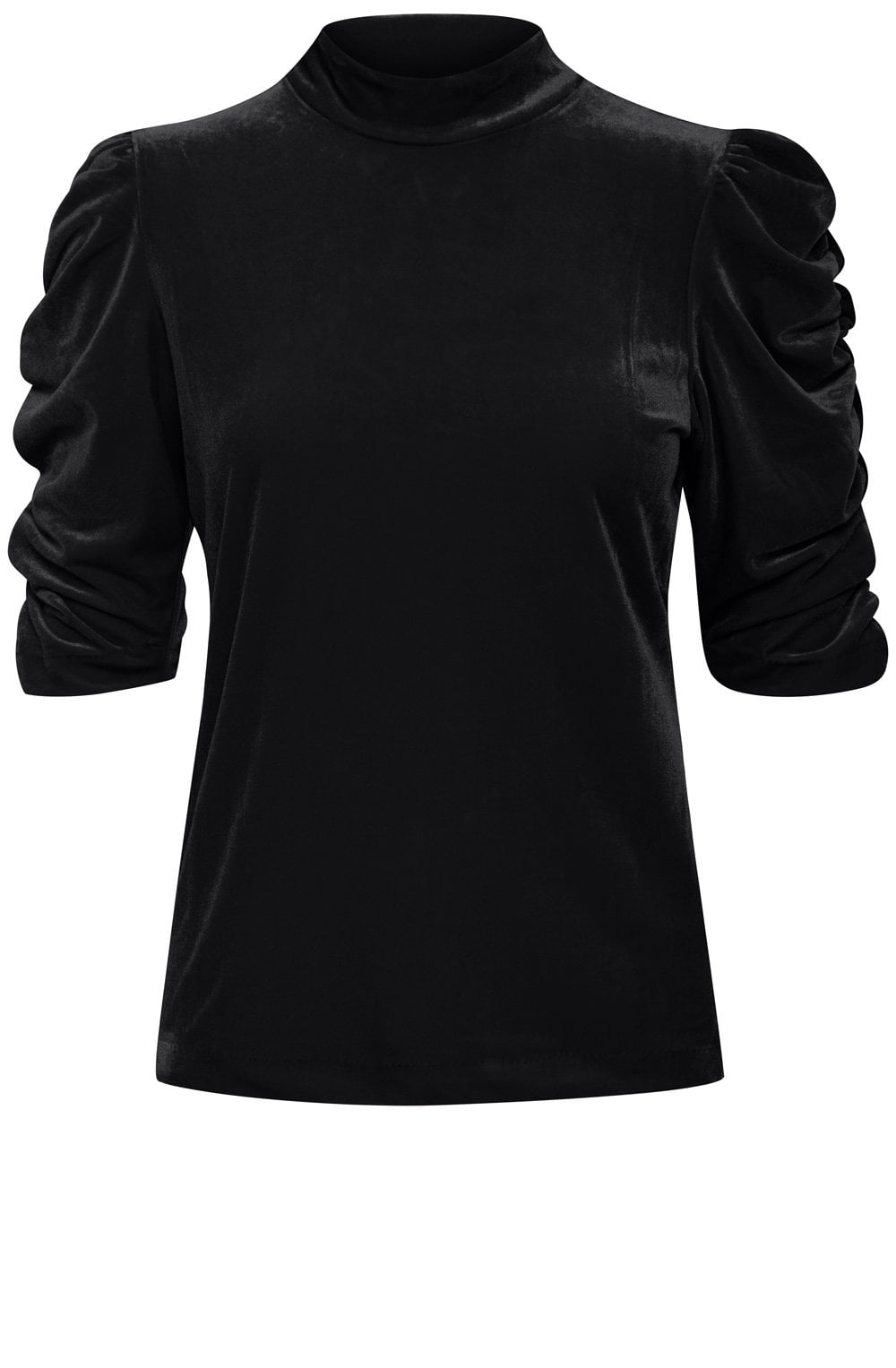 Perlina Black Velvet High Neck Ruffle Sleeve Top