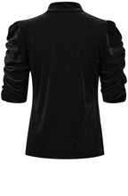 Perlina Black Velvet High Neck Ruffle Sleeve Top