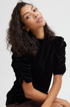 Perlina Black Velvet High Neck Ruffle Sleeve Top