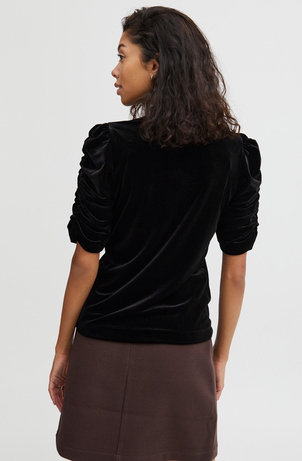 Perlina Black Velvet High Neck Ruffle Sleeve Top
