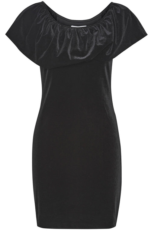 Perlina Black Velvet Touch Bardot Dress
