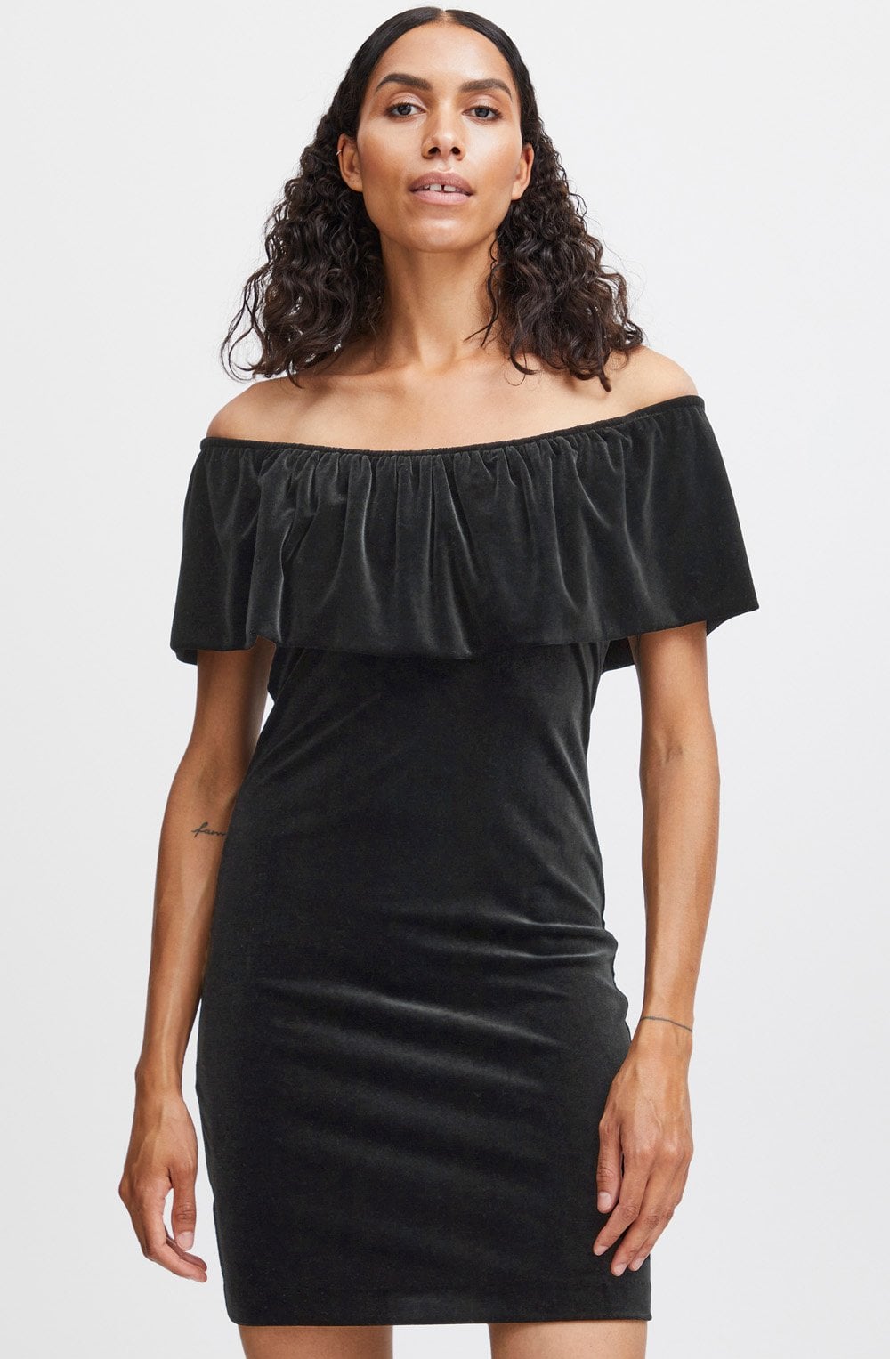 Perlina Black Velvet Touch Bardot Dress