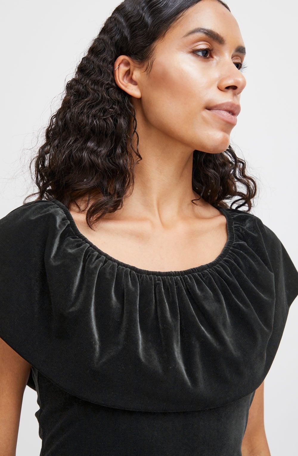 Perlina Black Velvet Touch Bardot Dress