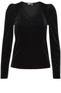 Perlina Black Velvet V Neck Ruched Shoulder Top