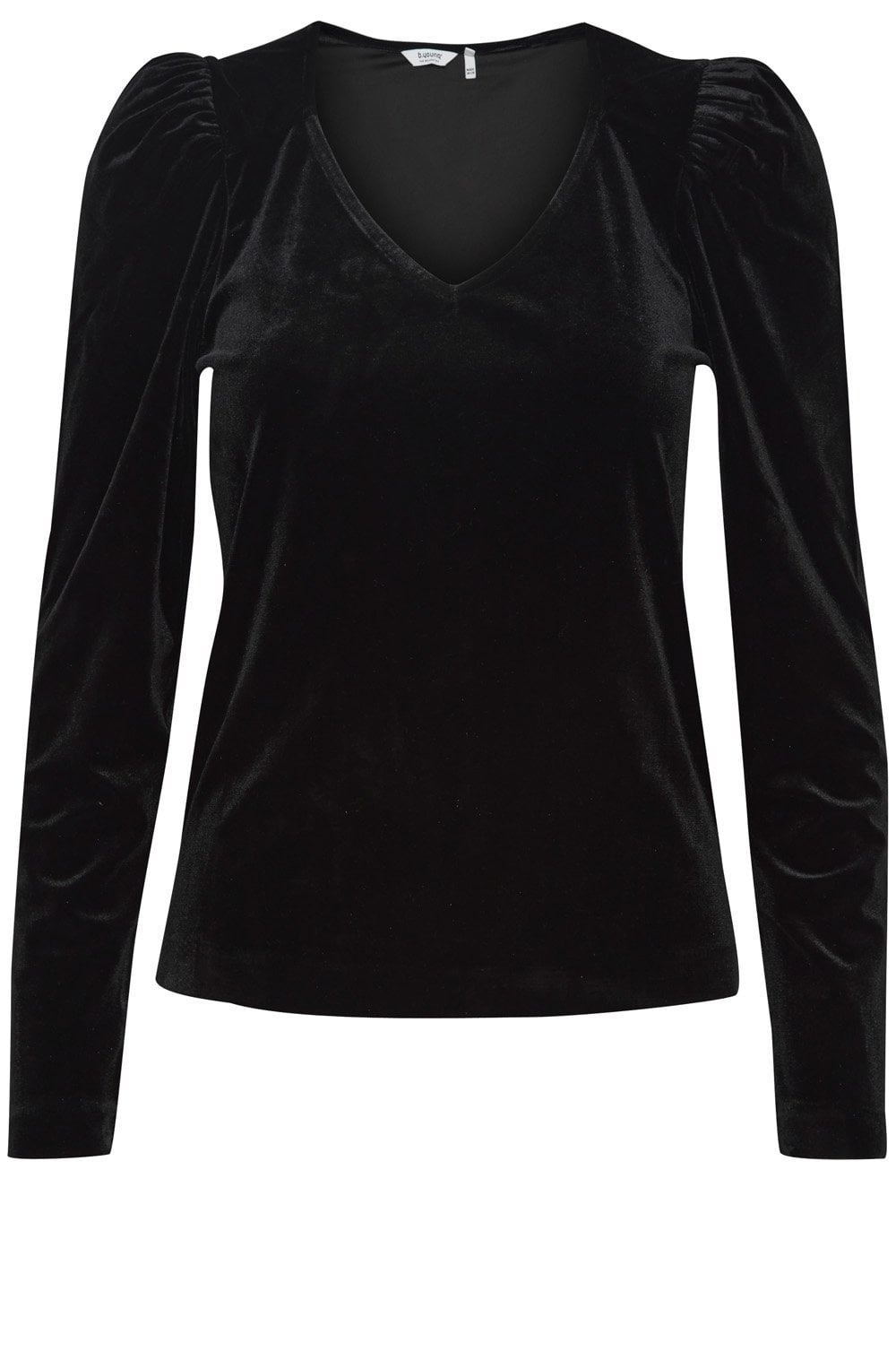 Perlina Black Velvet V Neck Ruched Shoulder Top