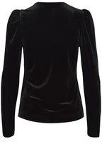 Perlina Black Velvet V Neck Ruched Shoulder Top