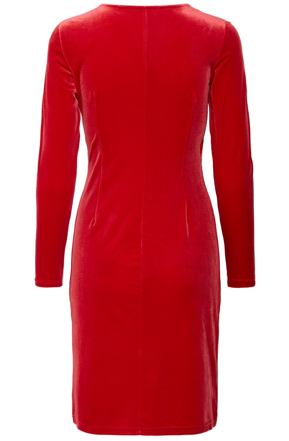 Perlina Haute Red Velvet Touch Wrap Effect Dress