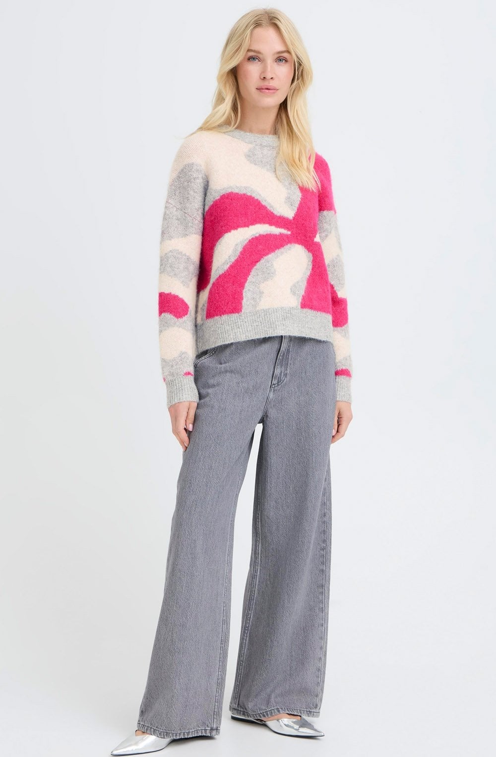 Phlox Pink and Grey Abstract Flower Omea Jumper