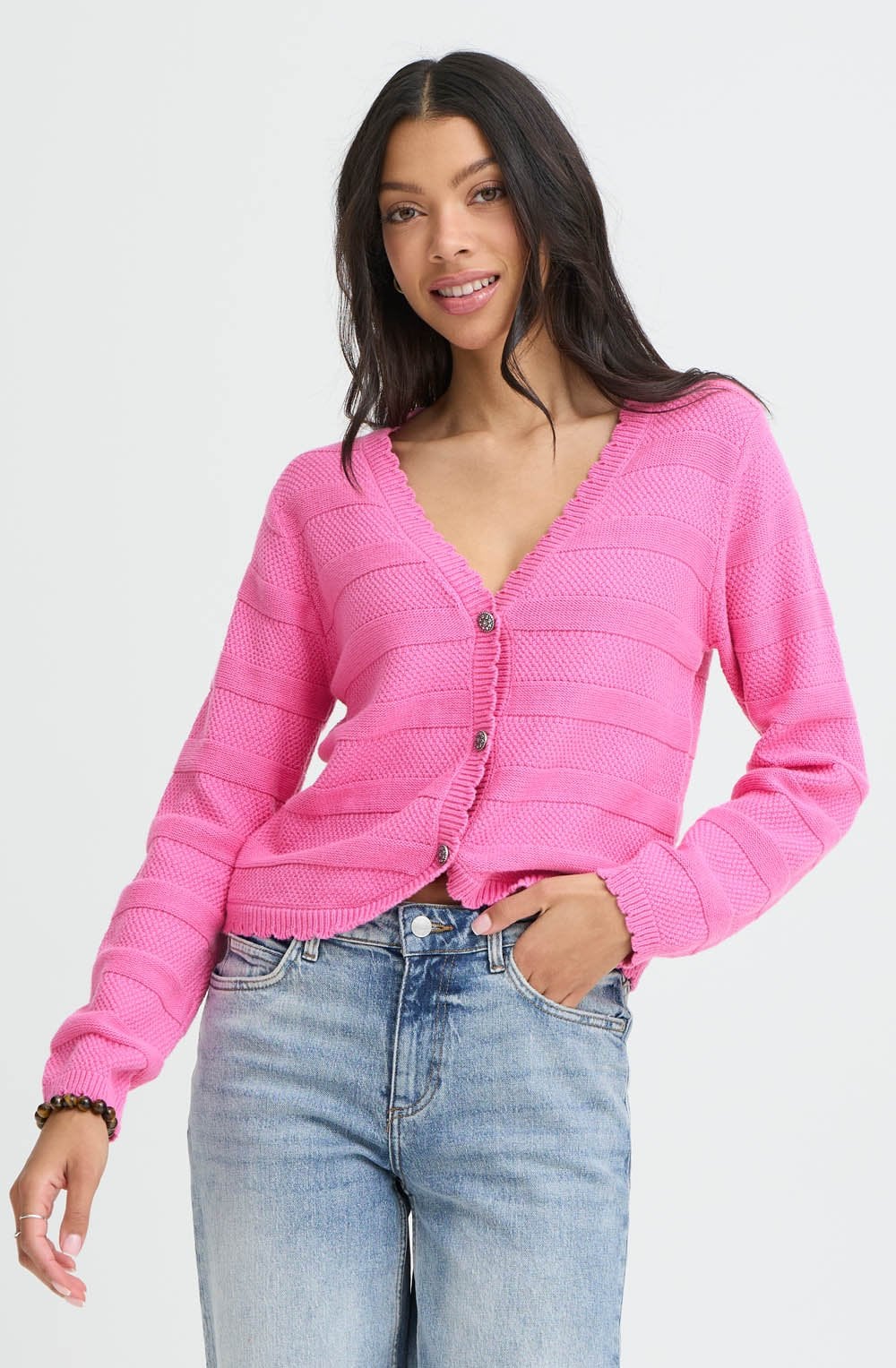 Phlox Pink Scalloped Edge Mikala Cardigan