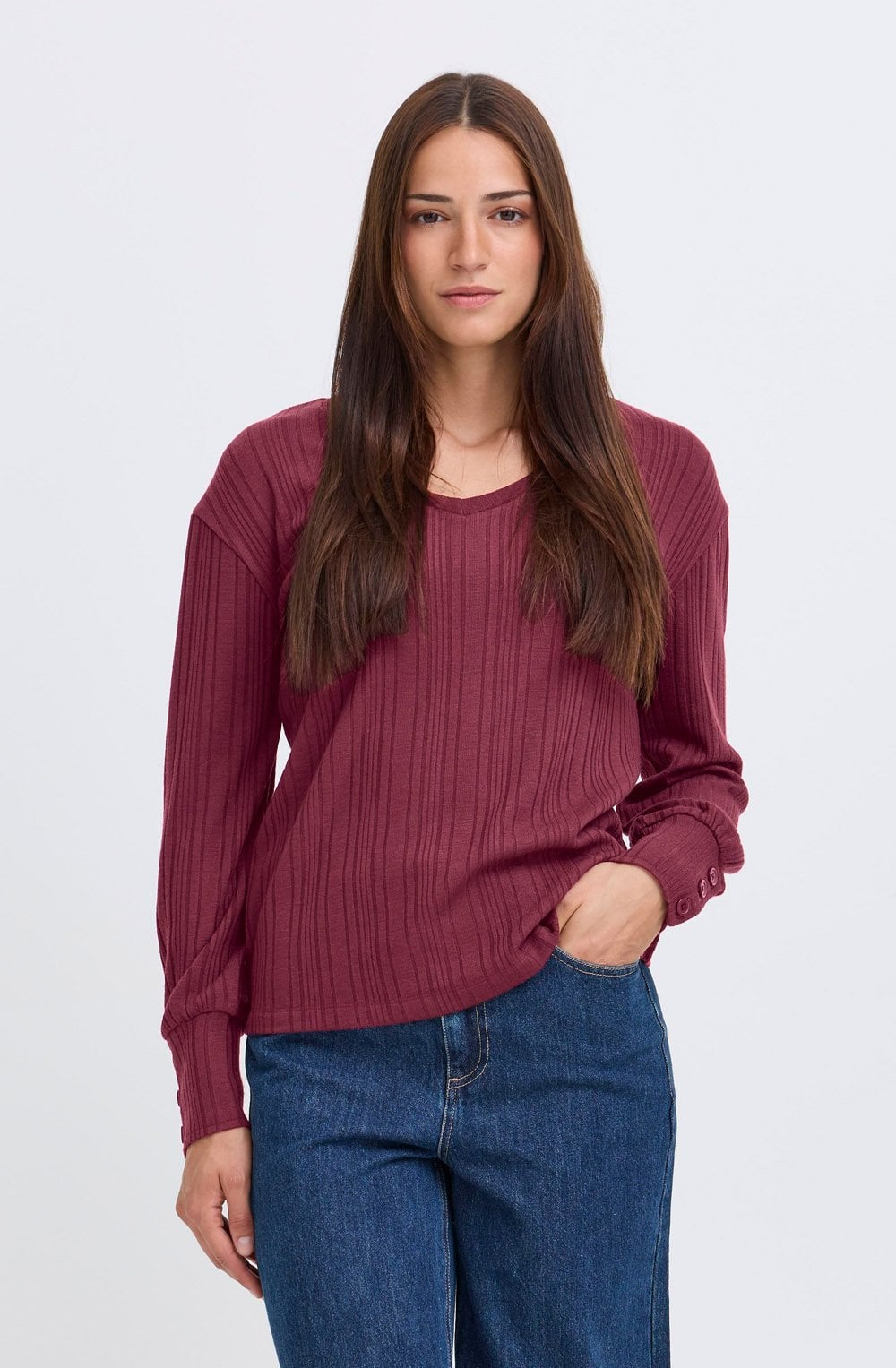 Port Royale V Neck Button Cuff Top