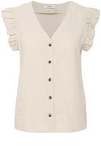 Rainy Day Linen Mix Ruffle Sleeve Shirt