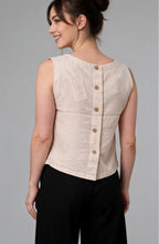 Rainy Day Melange Linen Mix Button Back Blouse